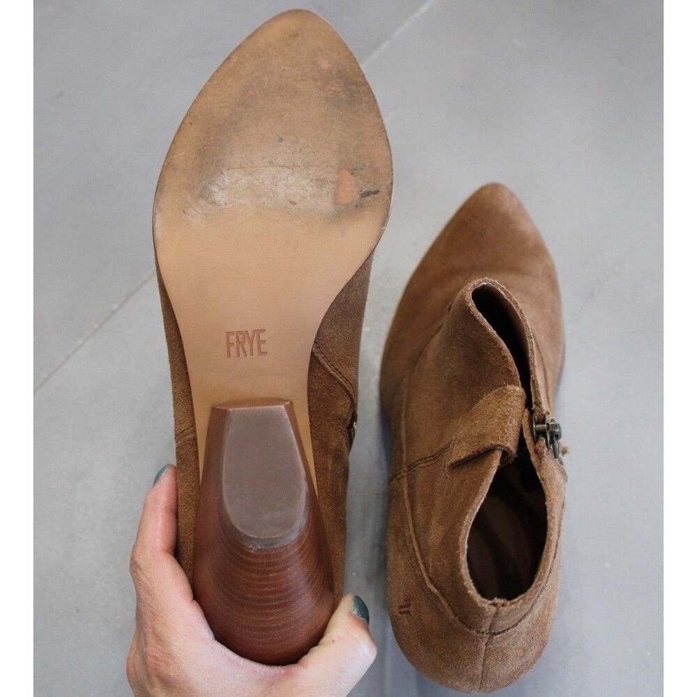 Frye Reina Ankle Booties Womens 10‎ M Brown Suede Western Zip Stacked Heel Boot - Picture 11 of 11